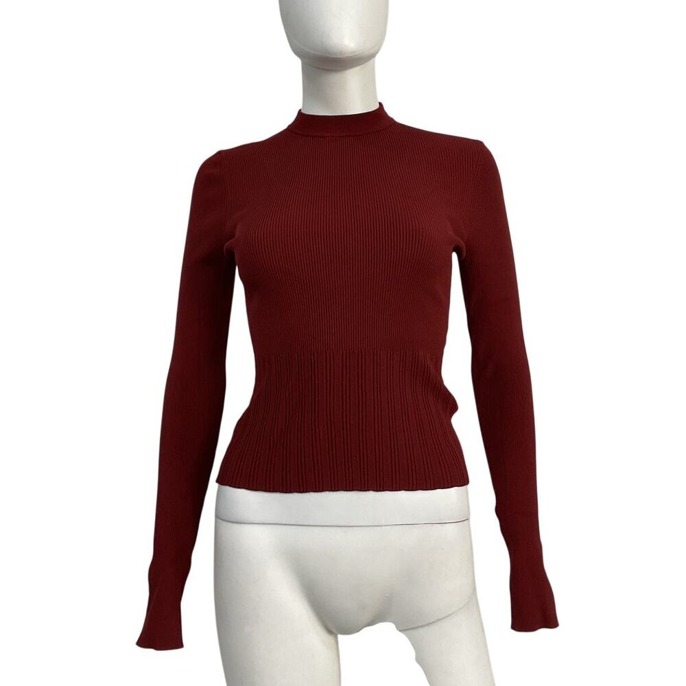 Proenza Schouler Ribbed Burgundy Mock Neck Top Size M